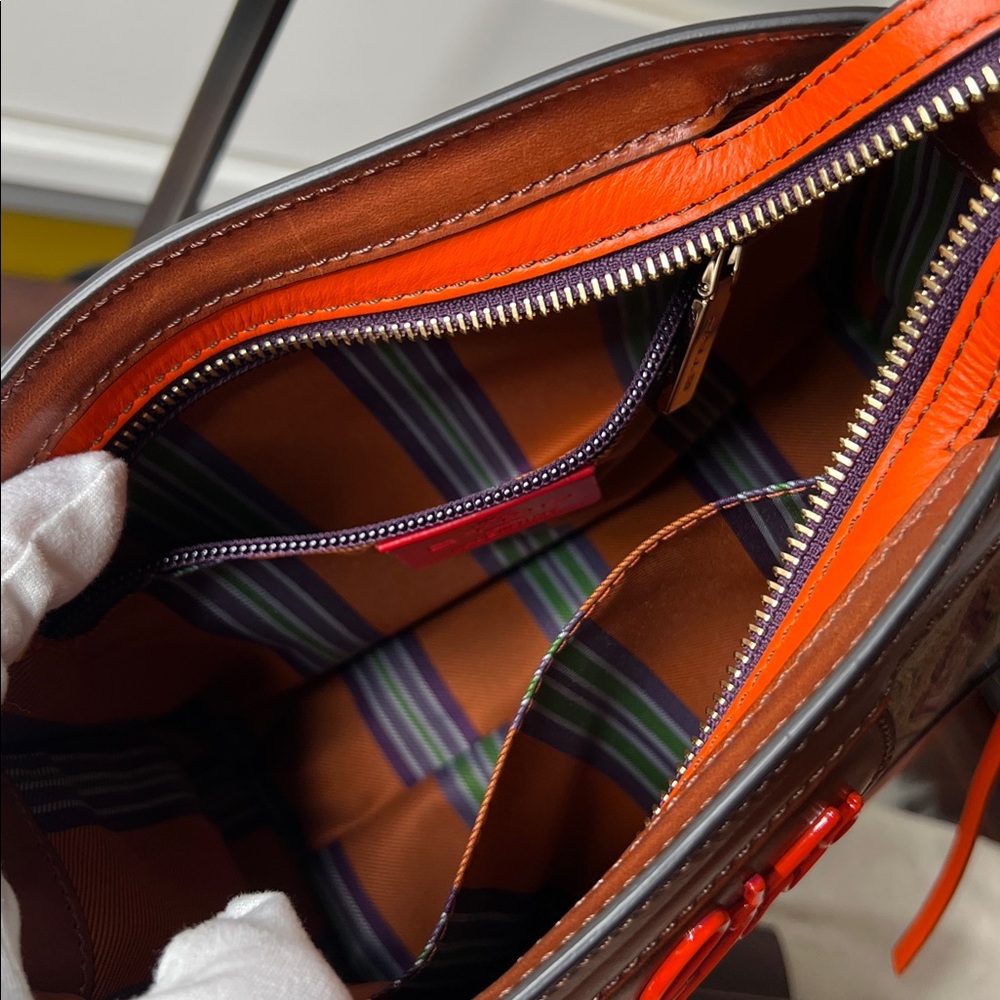 ETRO Brown Paisley Crossbody Bag with Orange Trim, Purple Tassel Like New - Picture 14 of 17